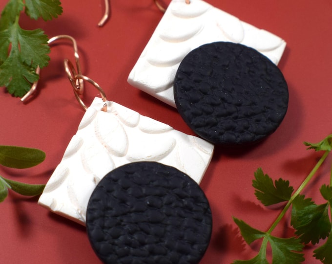 Modern Statement Clay Black and White Earrings, Geometric Jewelry