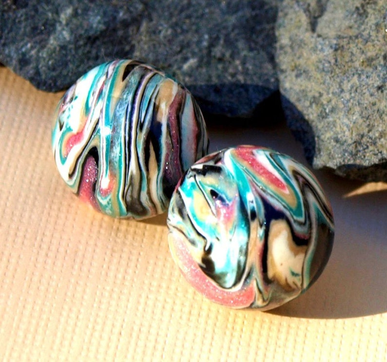 Clay Earrings Mokume Gane Modern OOAK Earrings Multi-Colored image 0