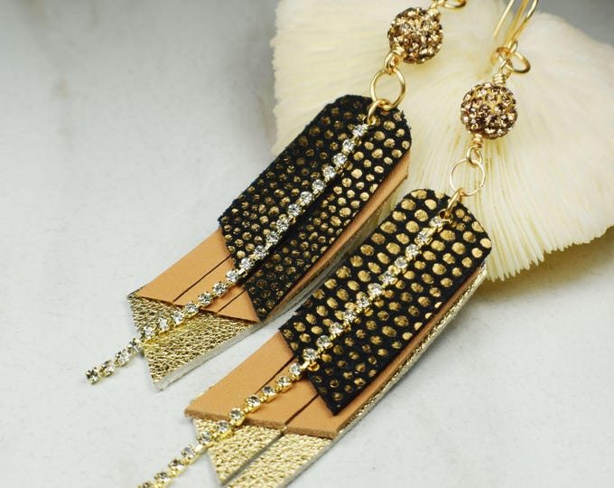 Boho Leather Earrings, Fringe Earrings, Shimmer Earrings, Shimmer Leather, Gift Earrings, Leather Jewelry