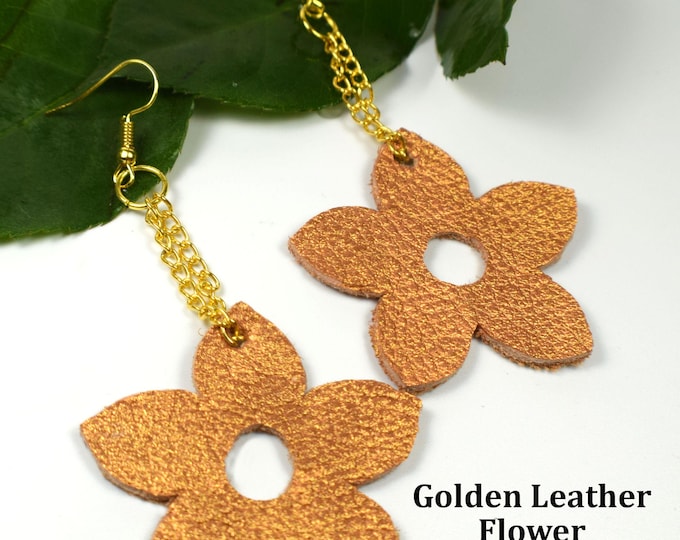 Leather Flower Earring, Gold Leather, Flower Earring, Flower Jewelry, Gift for Her