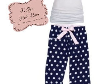 FAST SHIPPING Personalized Monogrammed Polka Dot Spot Navy Lounge Set Pajama Pants Christmas PJs Bridal Gift