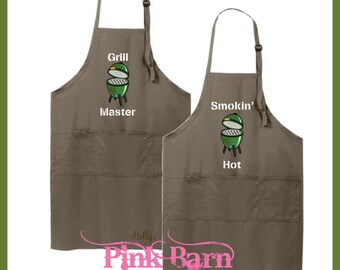 Ships in 3 Days Custom Embroidered Apron Big Green Egg Grilling Kitchen Khaki Apron Smokin Hot Grill Master