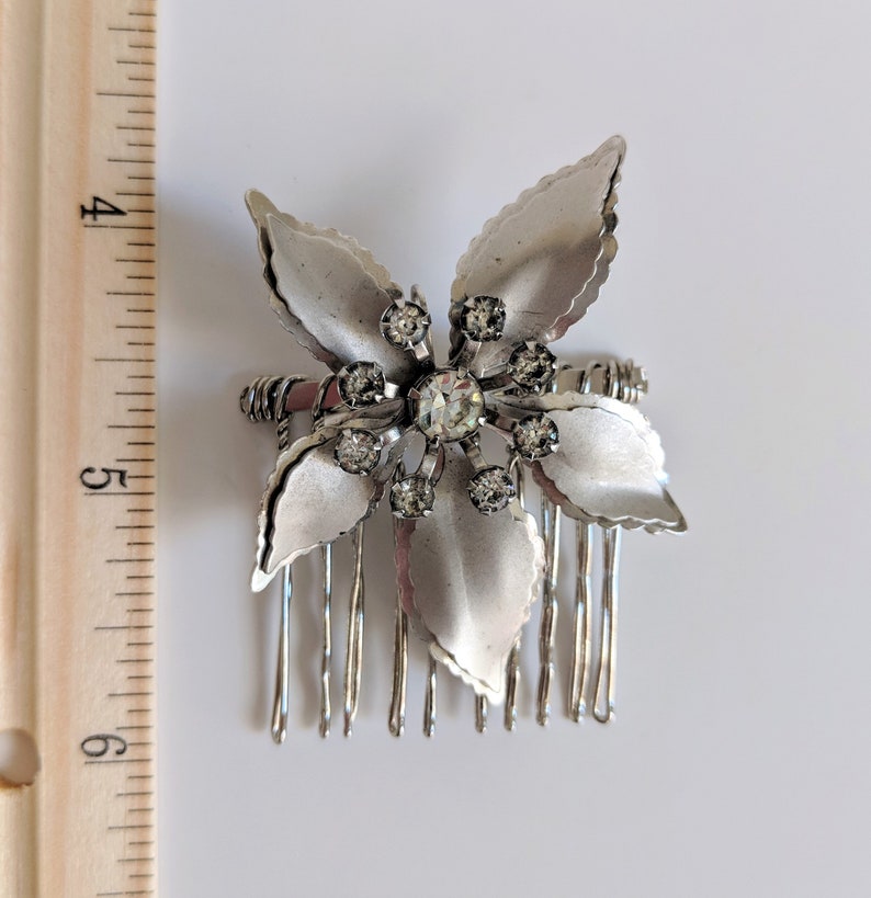 Something Old Retro Wedding Retro Bridal Comb Retro Bride #CB104 Mid-Century 50s Matte Stylized Floral Crystal Brooch Bridal Hair Comb