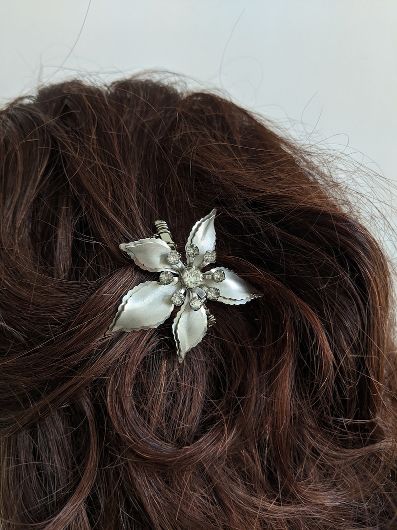 Something Old Retro Wedding Retro Bridal Comb Retro Bride #CB104 Mid-Century 50s Matte Stylized Floral Crystal Brooch Bridal Hair Comb