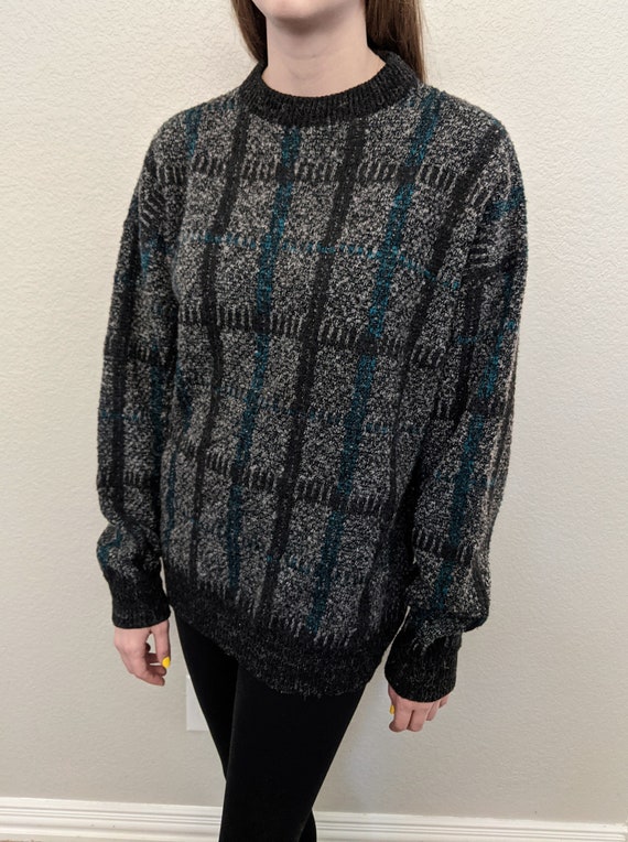 80s Oversized Plaid UPPER BODY Turquoise Wool Mens