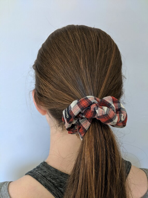 Upcycled Red White Blue Plaid Scrunchie Grunge Aesthetic Etsy