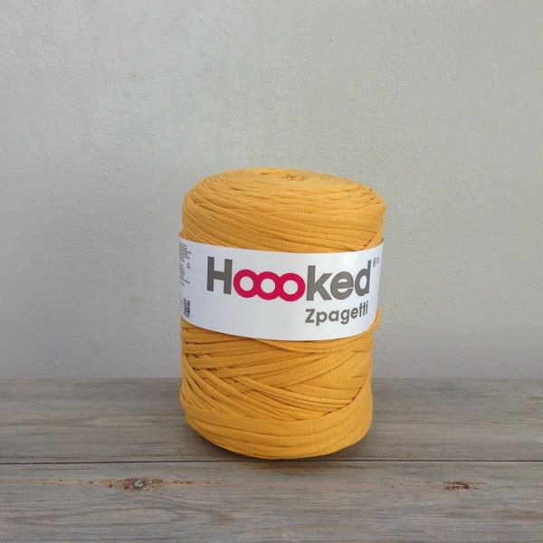 t-shirt yarn 135 yards, ecologic cotton, Zpagetti, saffran, oker, recycled yarn, cotton yarn, elastic yarn