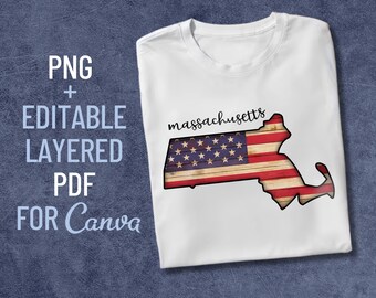 Massachusetts State PNG, Sublimation Design, Digital Download, T-Shirt Graphic, Instant Download, Commercial Use, Layered PDF for Canva