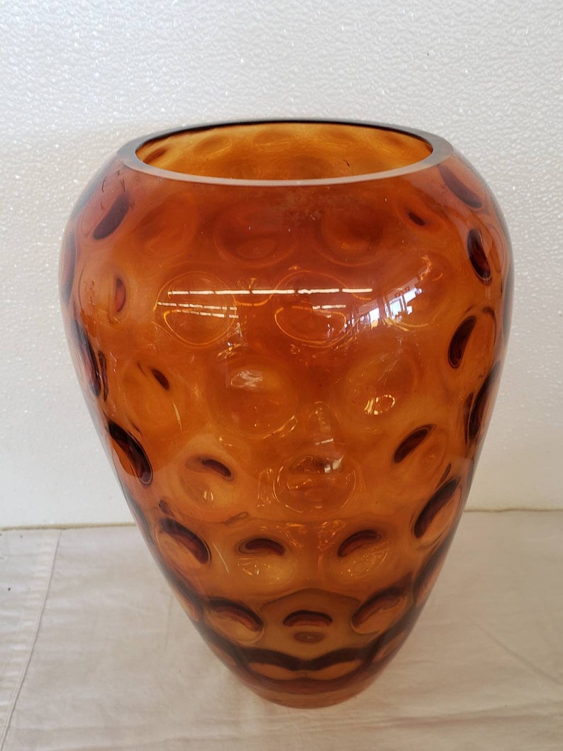 12 Tall Amber Bubbles Glass Vase Vintage Etsy
