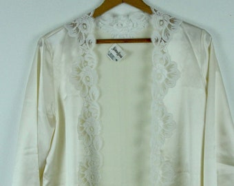 FLAW Vintage Neiman Marcus 100% Seide Offene Robe Topper Lounge Schlafanzug Creme M