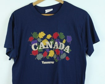 FLAW Vintage Y2K Vancouver Canada Graphic Tee Large L 42" Leaves Blue 5050 Shirt