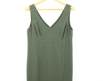 Vintage 90s BCBG USA made pencil sheath dress green sleeveless v neck preppy M Minimal