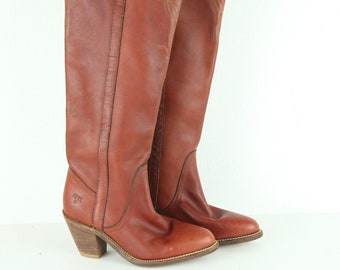 WEAR Vintage 80s Frye Saddle Boots Heel Western Boho Tall 5 B Brown USA