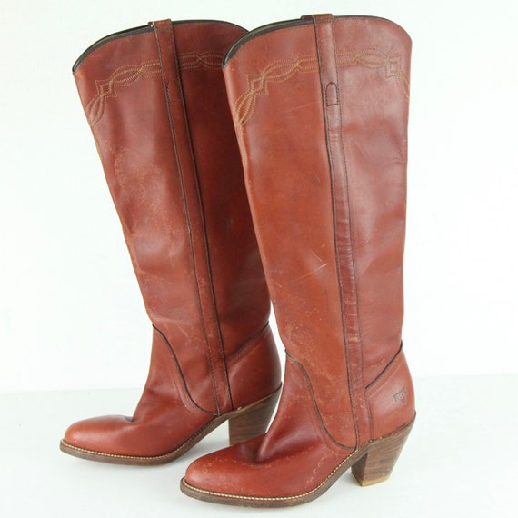 WEAR Vintage 80s Frye Saddle Boots Heel Western B… - image 4