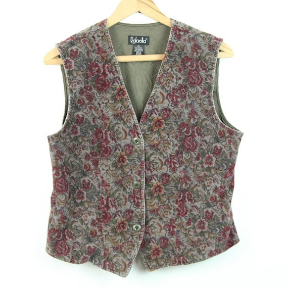 Vintage Velvet Floral Button Vest 10 Granny Cotta… - image 1