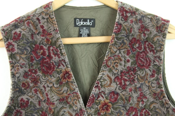 Vintage Velvet Floral Button Vest 10 Granny Cotta… - image 2