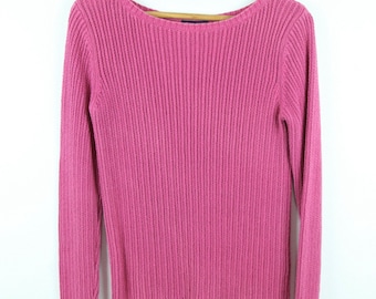 Vintage 90s Ann Taylor Pink Ribbed Knit Sweater Top XS S Soft Girl Cotton