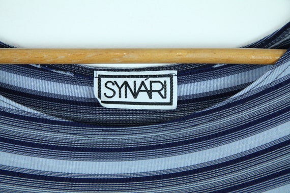 Vintage 90s Blue Striped Stretchy Clingy Polyeste… - image 2
