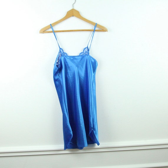 Vintage 90s Blue Silky Polyester Nightgown Lace N… - image 6