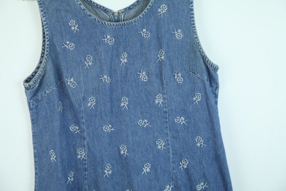 FLAW Vintage 90s Y2K Embroidered Denim Sleeveless… - image 3