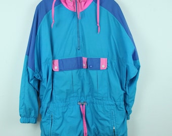 Vintage Serac TGF Weatherproofing Jacket Blue pink 90s Colorblock Hooded M 8 Neon Hip Hop Gorpcore