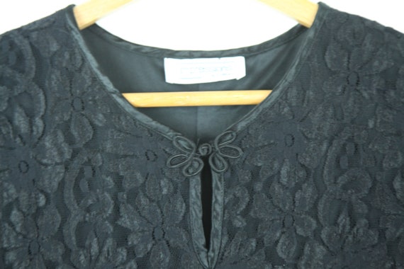 Vintage 90s Black Lace Long Sleeve Dress Stretch … - image 2