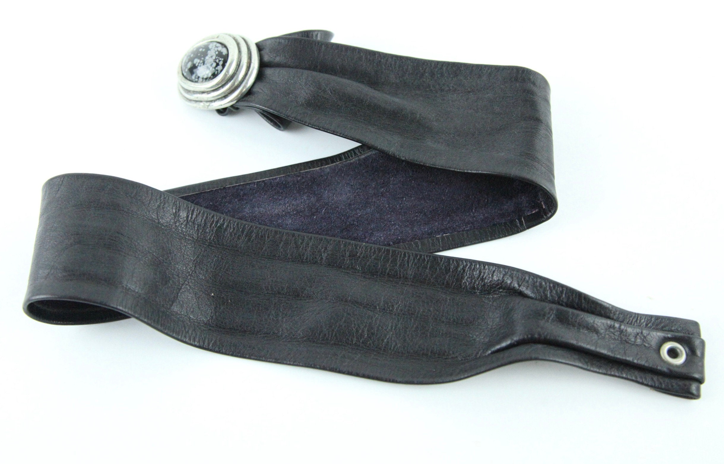 Vintage 80s 90s Black Leather Wide Waist Belt Silver Buckle Vintage 80s 90s Black Leather Wide Waist Belt Silver Buckle