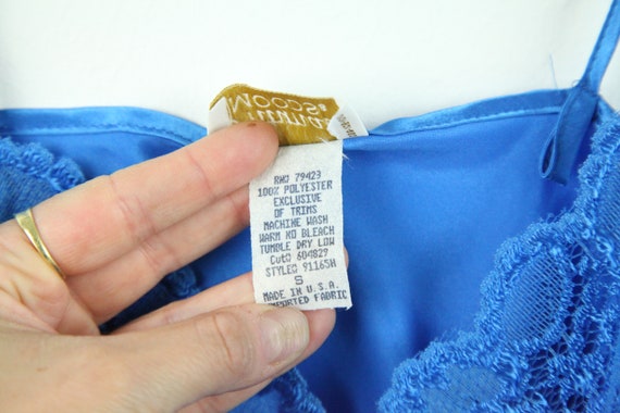 Vintage 90s Blue Silky Polyester Nightgown Lace N… - image 5