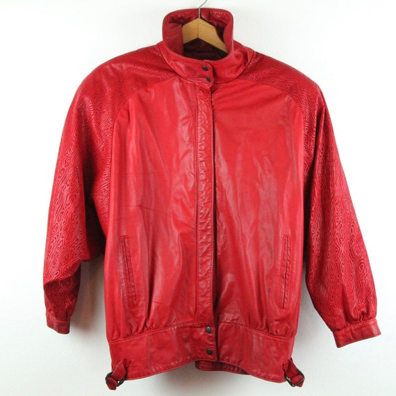 FLAWS VTG 80s Red Leather Jacket Coat Dolman Hip Hop … - Gem