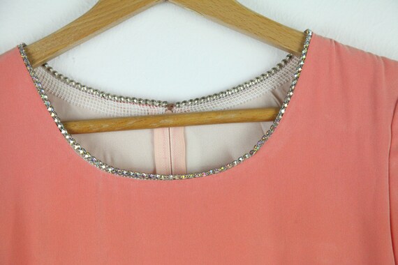 Vintage Handmade Peach Rhinestone Sheath Dress Wi… - image 5