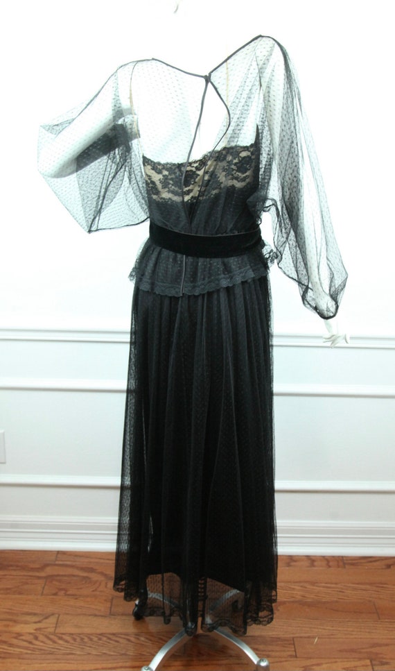 Vintage Malcolm Starr 70s Maxi Dress Black Lace G… - image 9