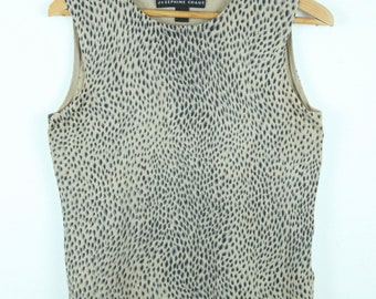 Vintage 90s Chaus Silk Blend Knit Shell Top Sleeveless Blouse Animal Print S Minimal