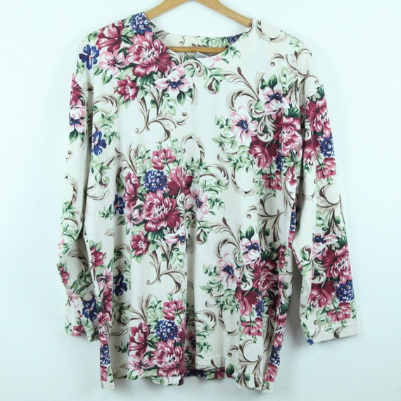FLAWS Vintage 90s Large Floral Print Jersey Shirt… - image 1