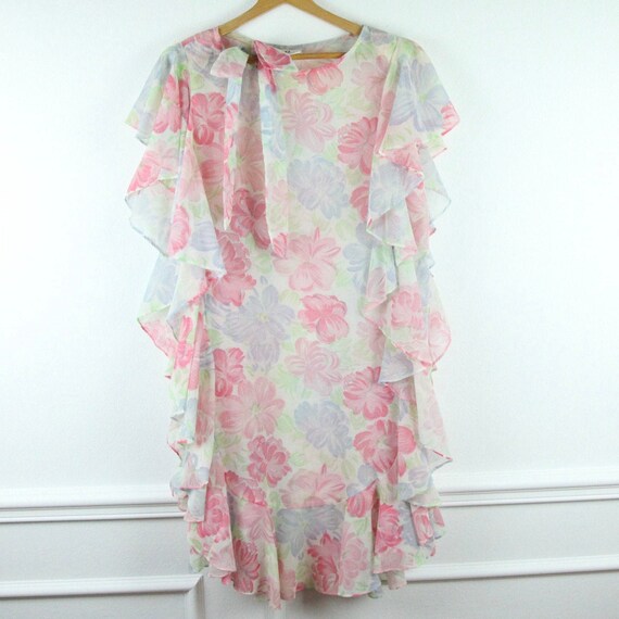 FLAW Vintage 80s Floral Sheer Ruffle Dress Romanti