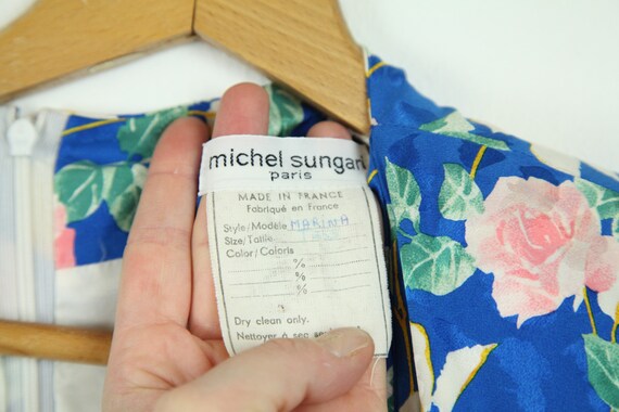 Vintage 80s Michel Sungari Blue Silk Floral Dress… - image 6