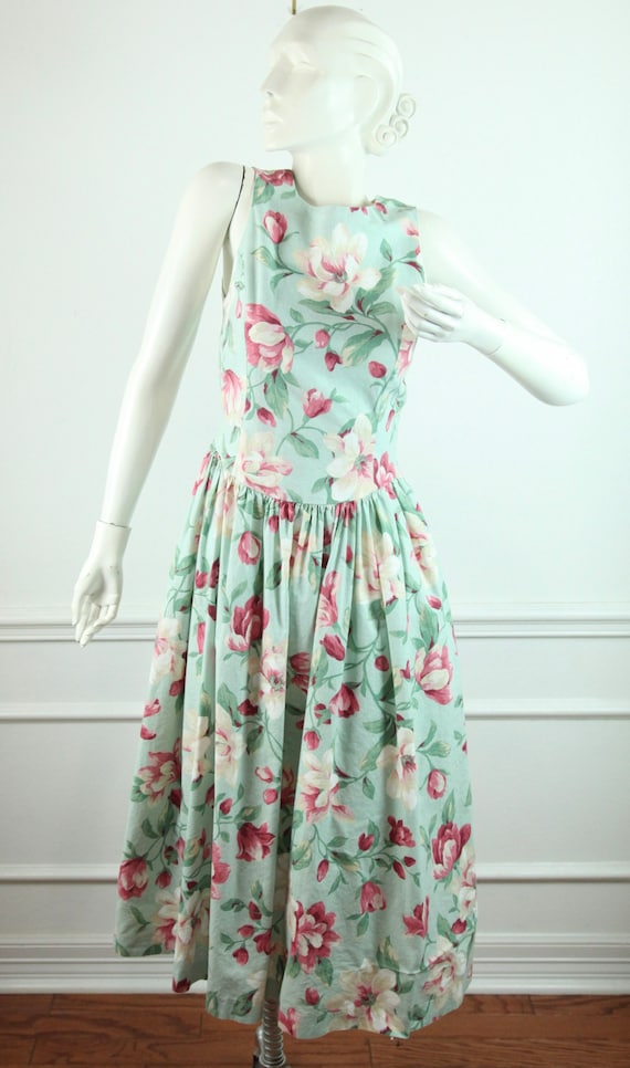 Vintage 80s Floral Pastel Garden Party Dress XS S… - image 1