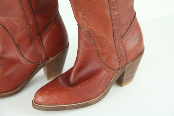 WEAR Vintage 80s Frye Saddle Boots Heel Western B… - image 5