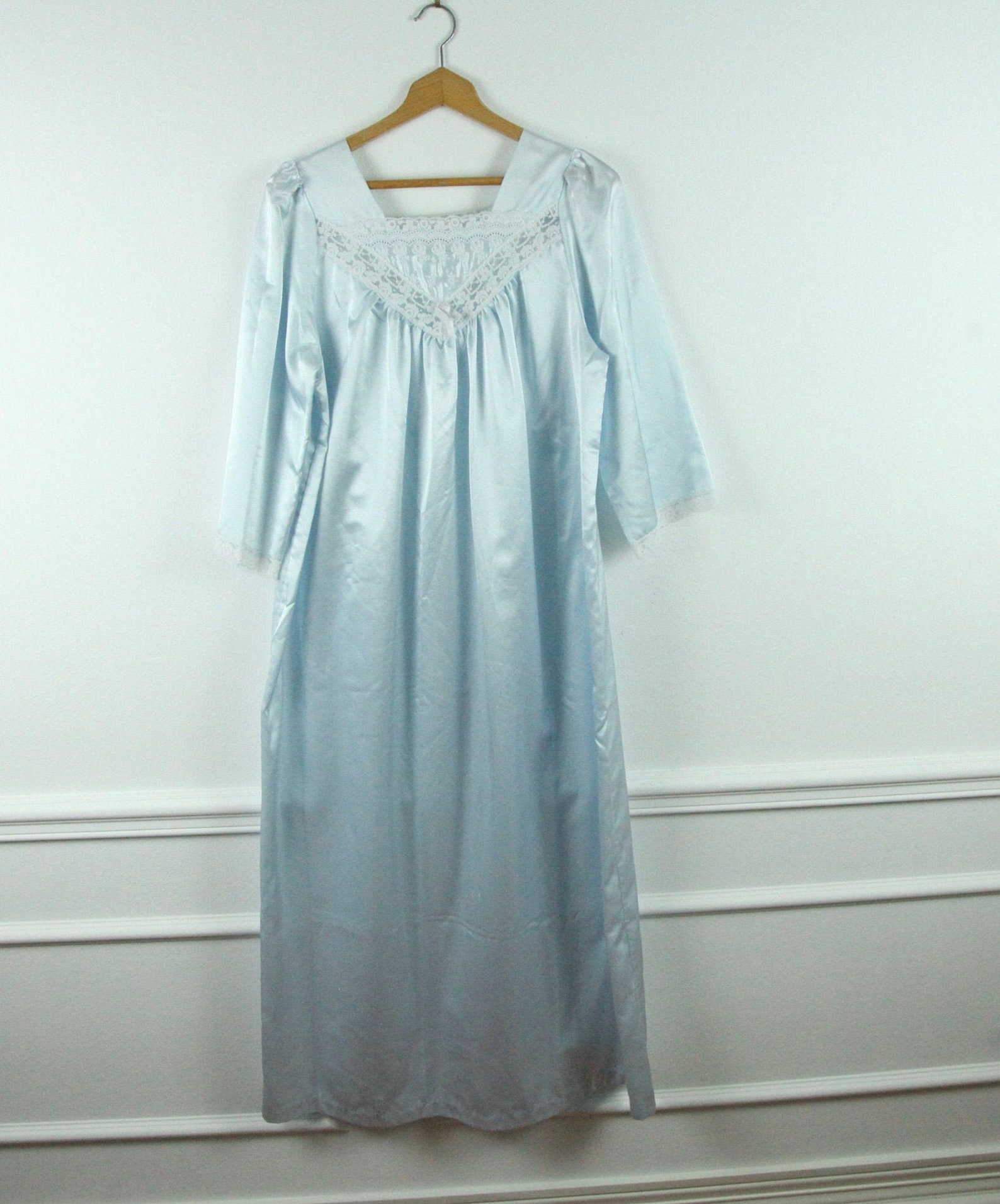 Silky Blue Polyester Nightgown Lace Granny Cottagecore Pajamas | Etsy