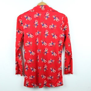 Vintage 70s Womens Red Polyester Button Down Shirt Disco Big Collar Geometric S image 5