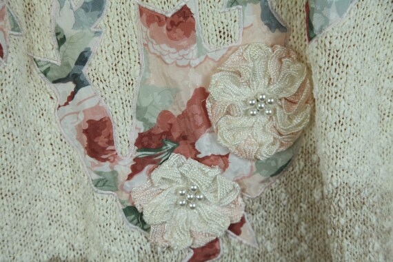 Vintage 80s 90s Floral Applique Cotton Blend Swea… - image 5