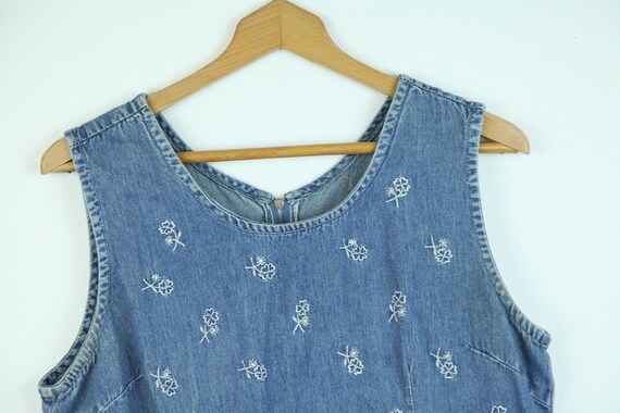 FLAW Vintage 90s Y2K Embroidered Denim Sleeveless… - image 2