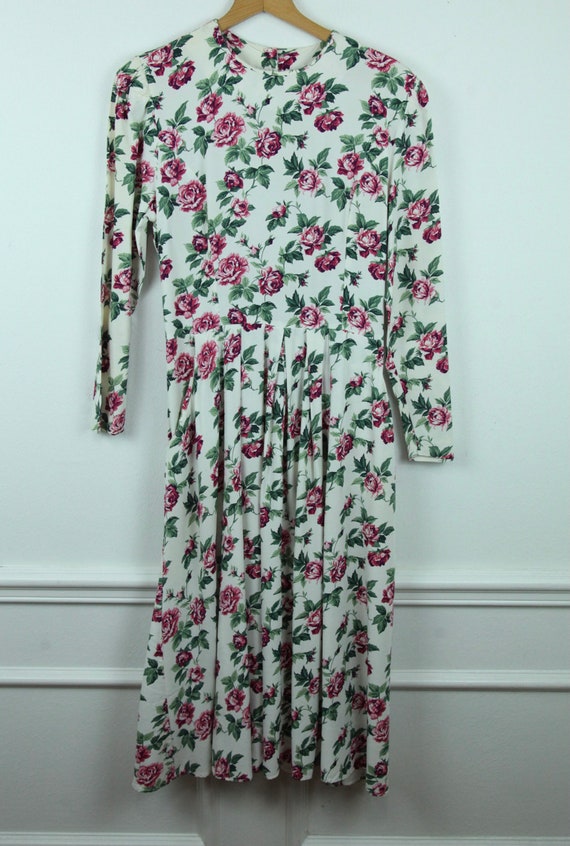 FLAW Vintage 90s Rayon Dress Cottagecore Rose Flor