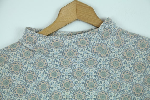 Vintage 90s Cotton Mockneck Top Shirt Pastel Blue… - image 1