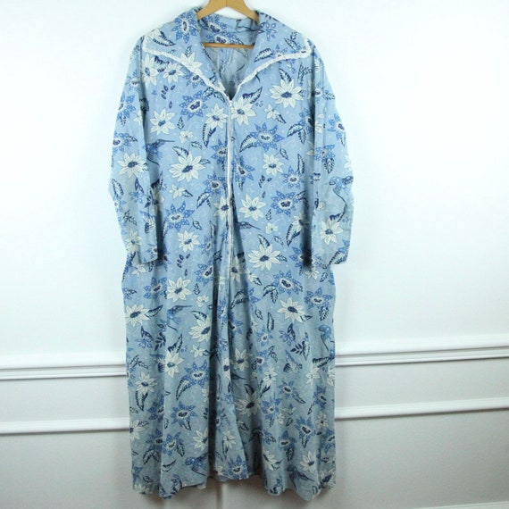 FLAW Vintage 60s handmade blue floral bird cotton