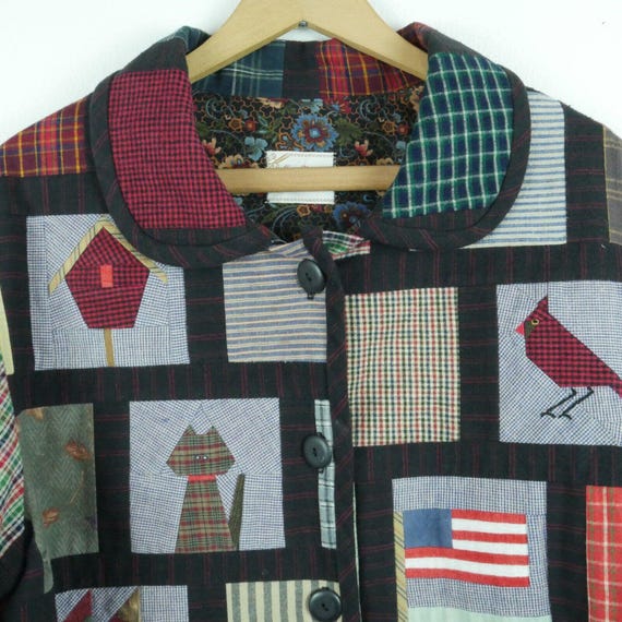 Handmade Large Patchwork Quilt Coat Jacket Cottag… - image 2