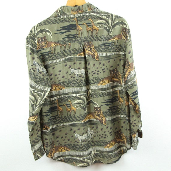 FLAWS Vintage 90s Animal Print Silk Button Down B… - image 6