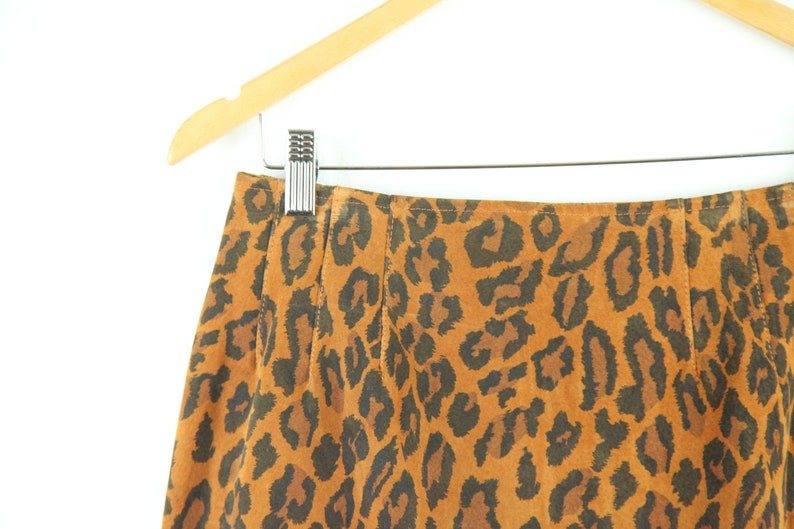 Vintage 90s Melanzana Suede Mini Skirt Leopard Print Animal Cheeta 29 M Punk