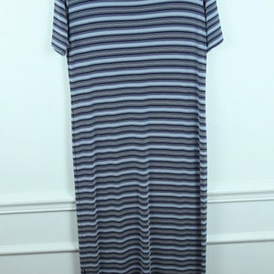 Vintage 90s Blue Striped Stretchy Clingy Polyester Spandex Column Maxi Dress Skate L image 8