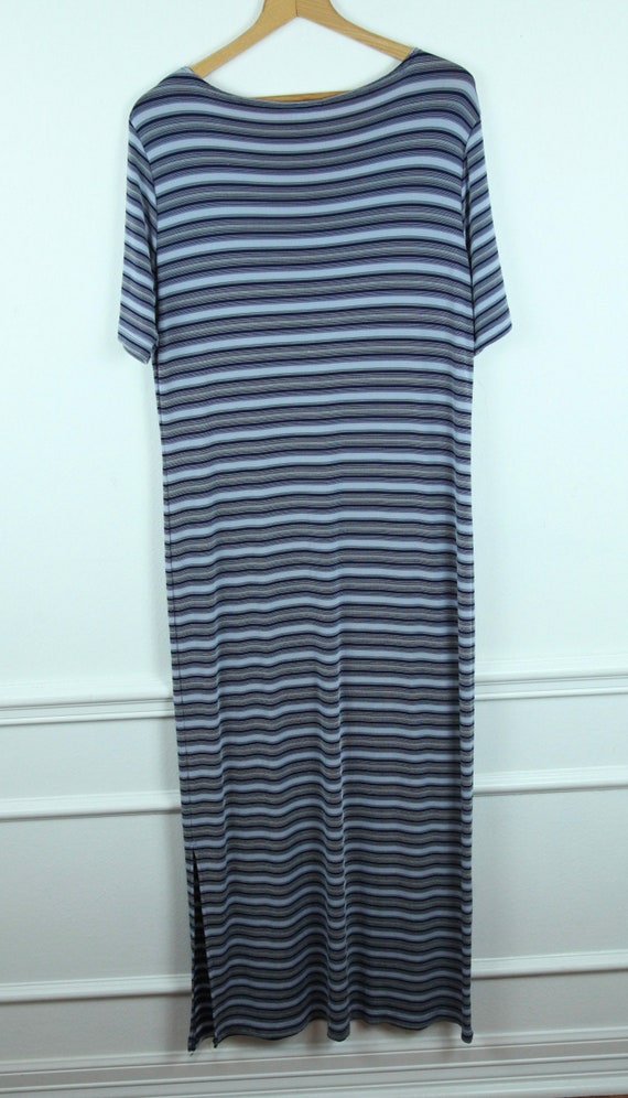 Vintage 90s Blue Striped Stretchy Clingy Polyeste… - image 8