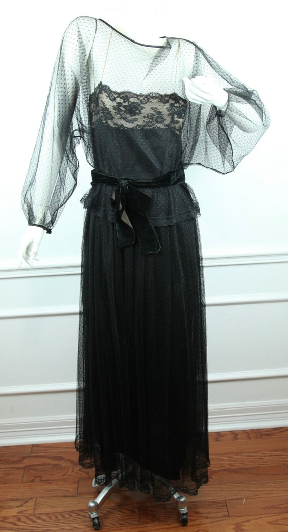 Vintage Malcolm Starr 70s Maxi Dress Black Lace G… - image 2